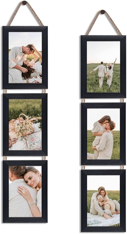 Collage Picture Frame Vertical Hanging Rope Suspension Set of Two