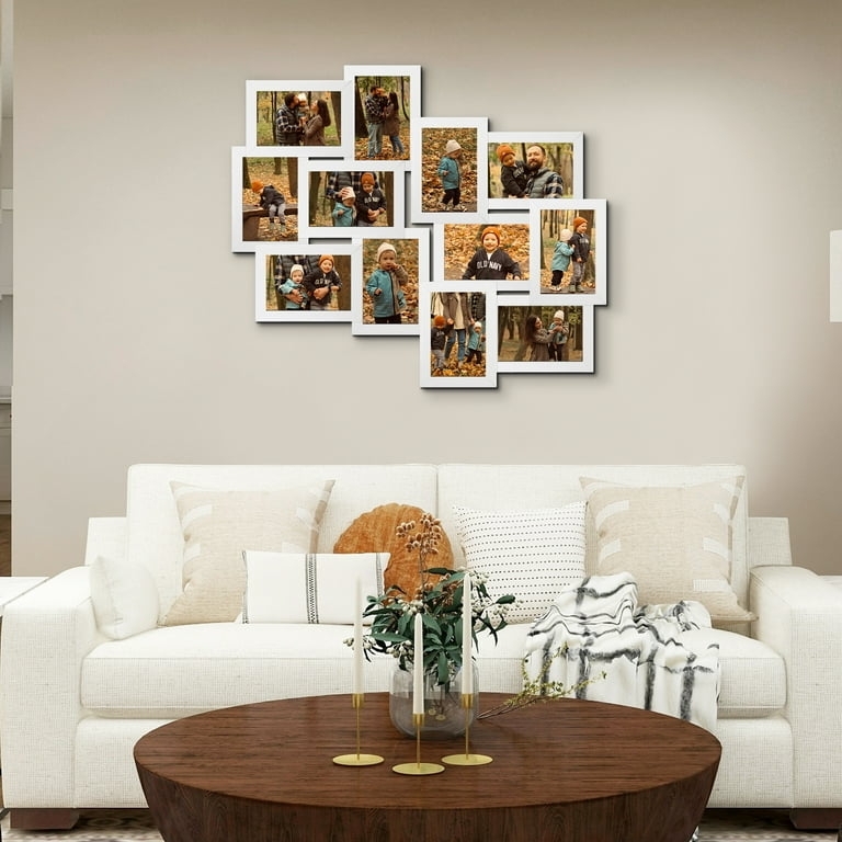 Collage Picture Frame, White 12-Opening Staggered Interlocking Design.