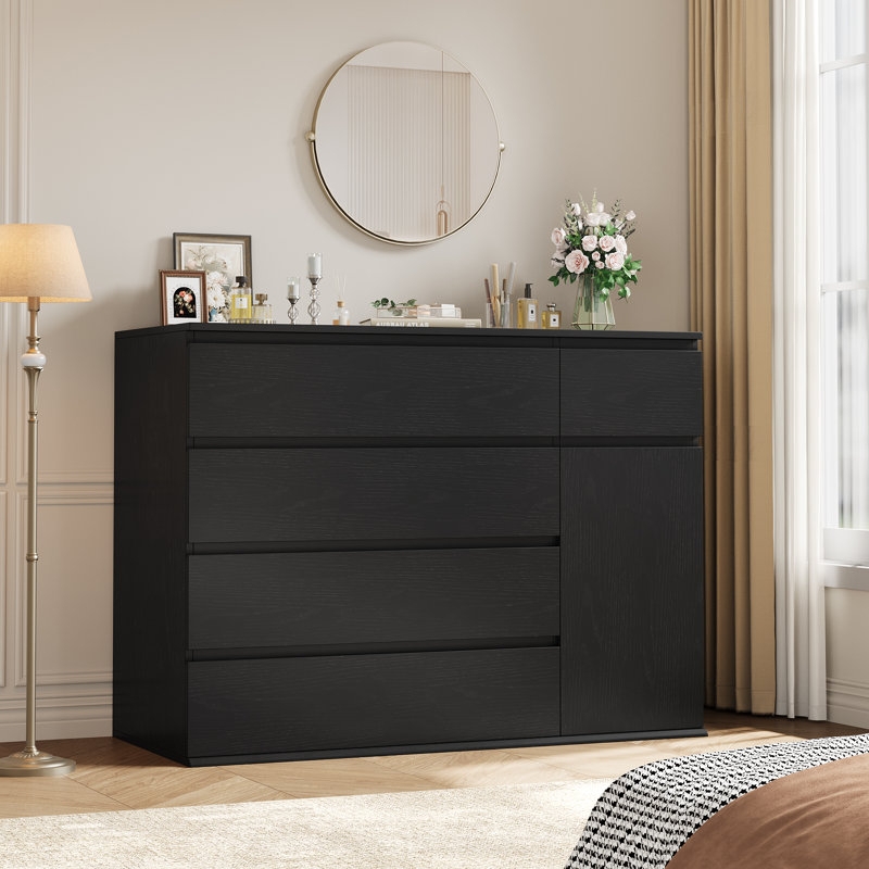 Combo Dresser: Minimalist Black Wood Grain, Handleless Design