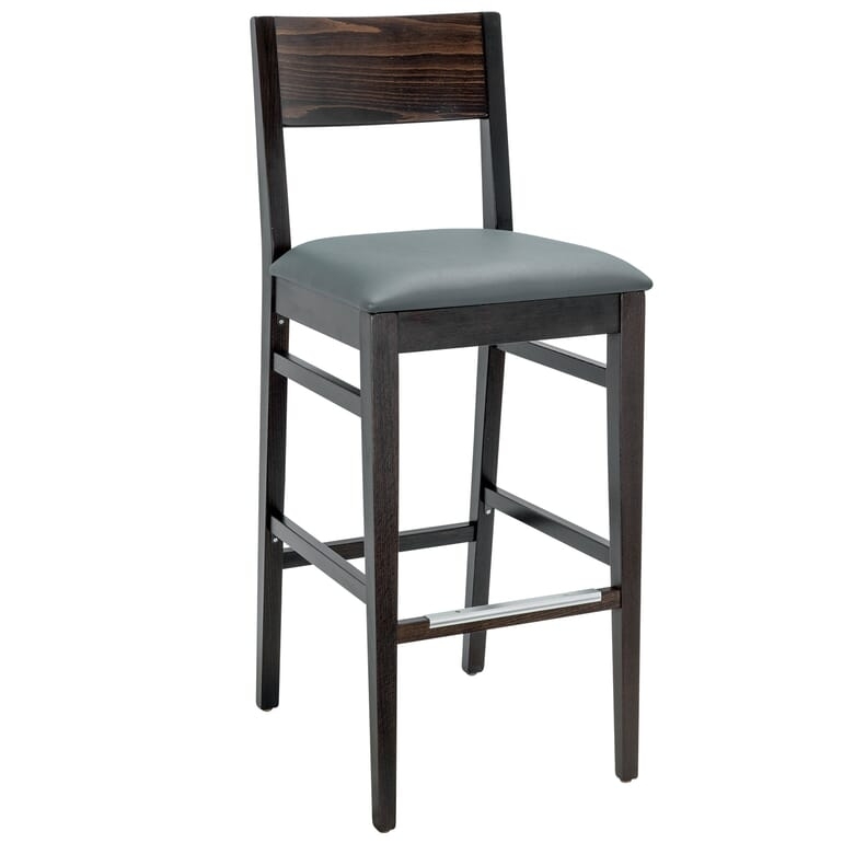 Commercial Bar Stool with Square Slat Back and Gray Padded Seat