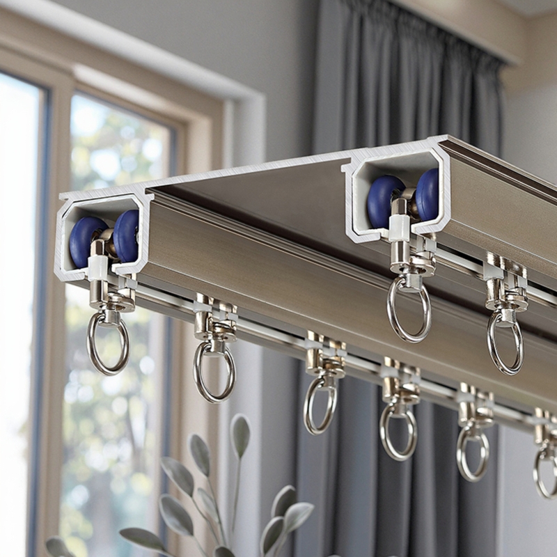 Conjoined Double Curtain Track System in Champagne Metallic Finish