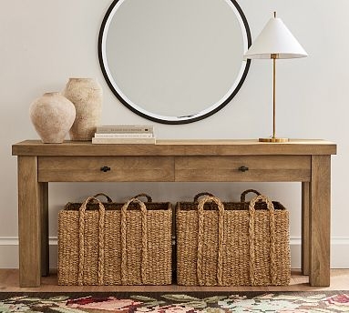 Console Table 68 Inch Length Wood Toned Block Legs Long Hallway