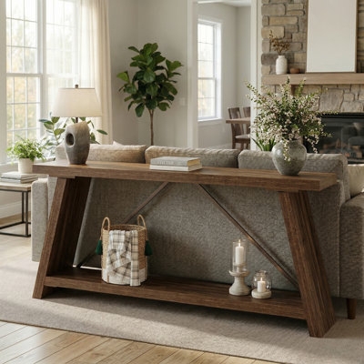 Console Table A-Frame Legs Extra Long Lower Shelf Transitional Styling