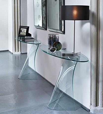 Console Table All-Glass Curved Base Sculptural Wave Form