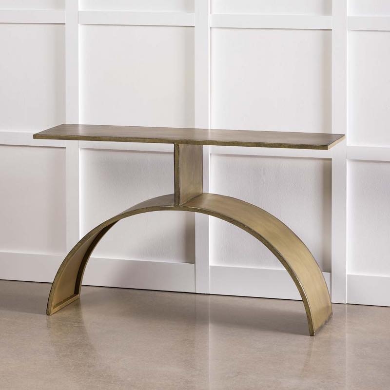 Console Table, Antique Brass Arched Base & Thin Rectangular Top