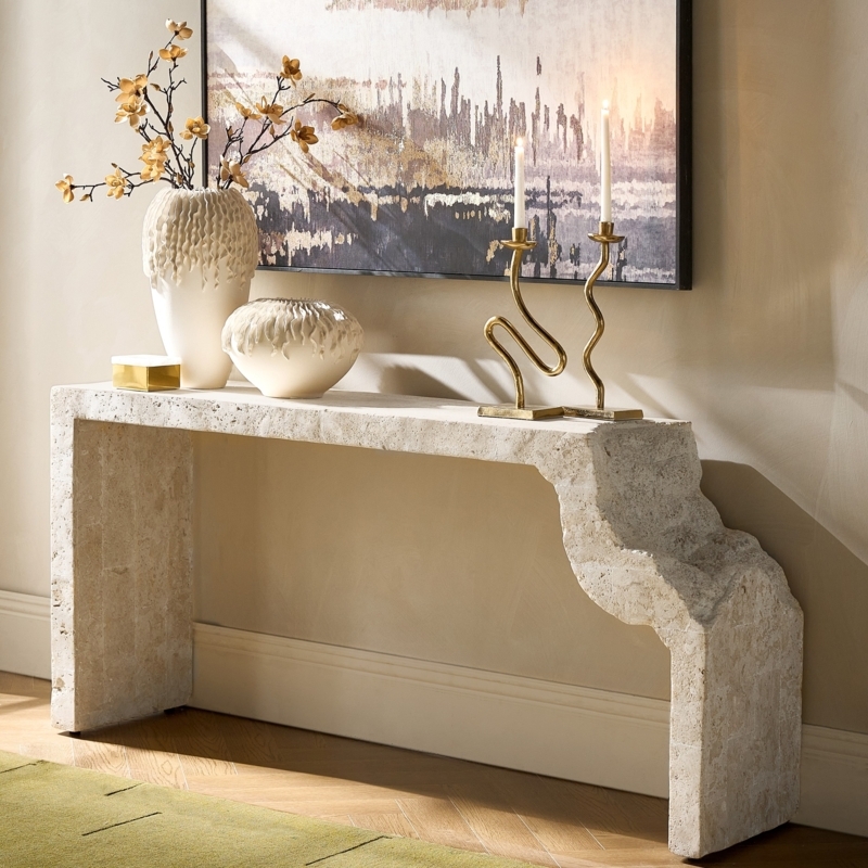 Console Table Asymmetrical Craggy Stone Profile Brutalist Style Entryway