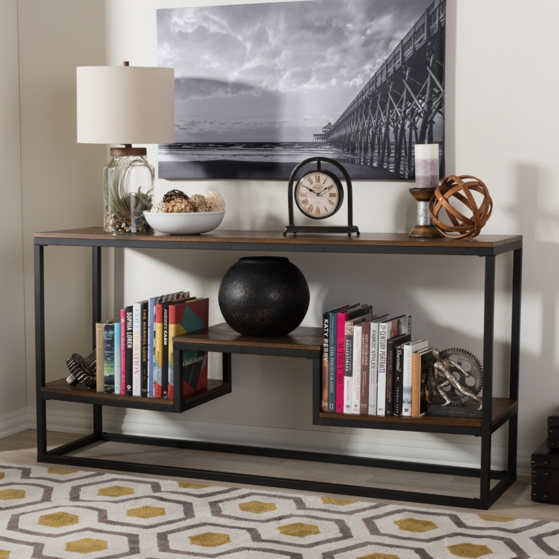 Console Table Asymmetrical Staggered Shelves Industrial Rustic
