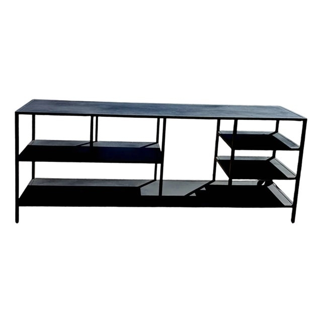 Console Table Asymmetrical Tiered Open Shelving Low Profile Etagere