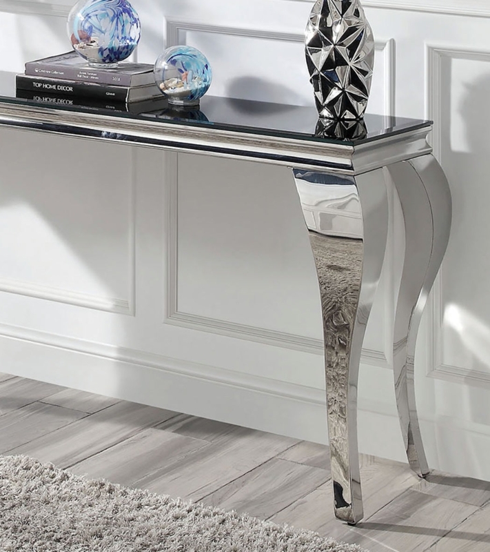 Console Table Black Glass Top Cabriole Legs Silver Glam Sofa Table