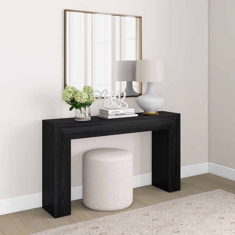 Console Table Black Wood Grain Chunky Frame U Shaped Design Open Base