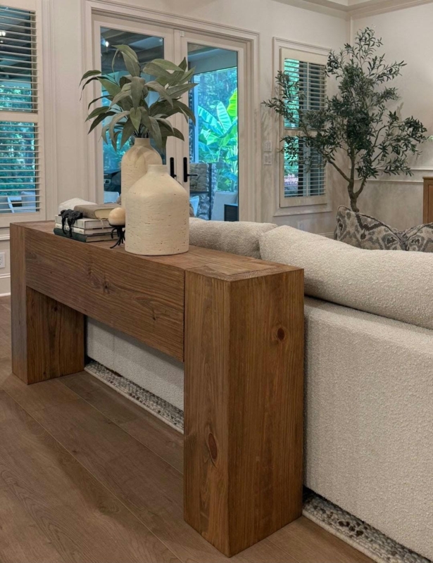 Console Table Chunky Block Legs Sofa Placement Wood