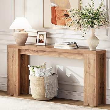 Console Table Chunky Slab Construction Parsons Style Wood Brown Farmhouse