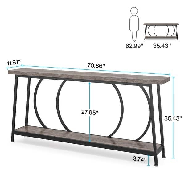 Console Table Circular Supports Slim Profile Industrial Gray Black Metal