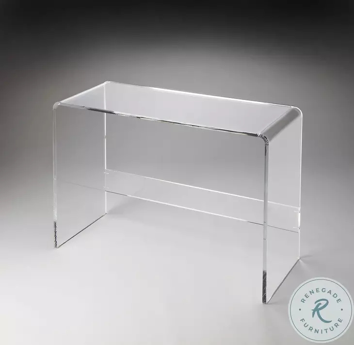 Console Table, Clear Acrylic Waterfall Edge with Lower Shelf.