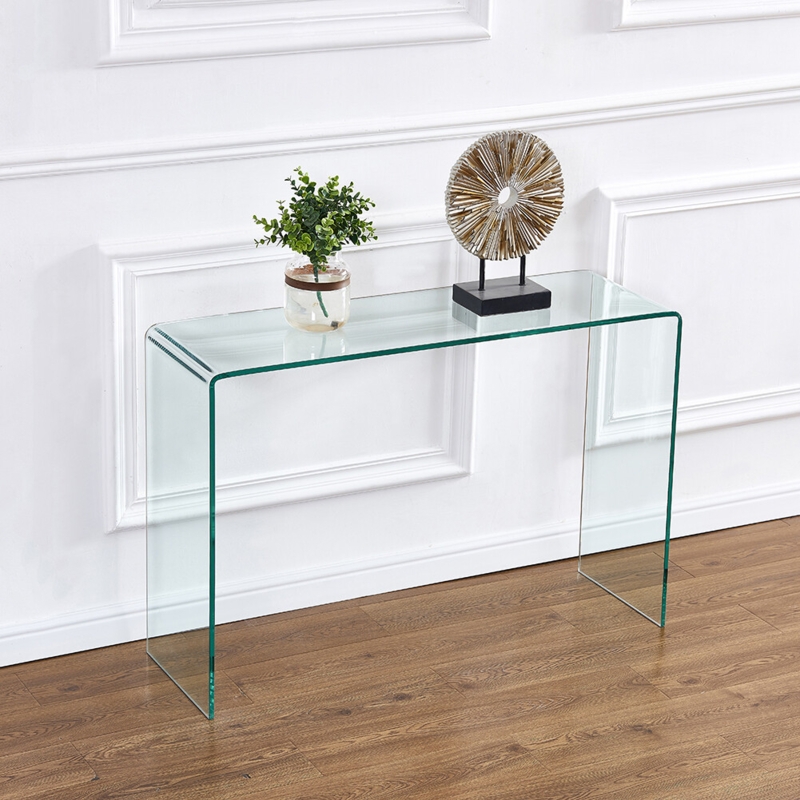 Console Table Clear Glass Waterfall Edge Minimalist Transparent