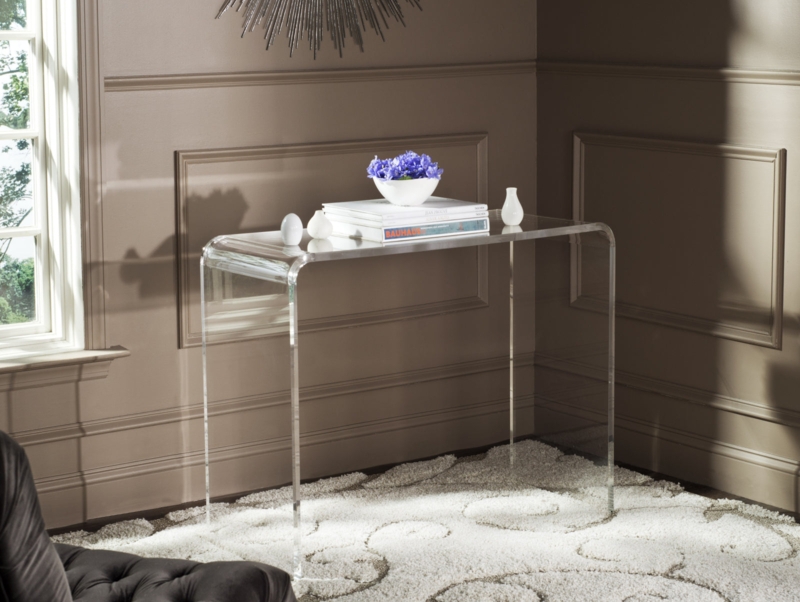 Console Table, Clear U-Shaped Acrylic Waterfall Edge, Minimalist.