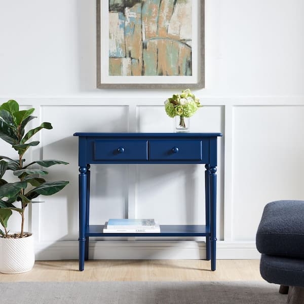 Console Table Coastal Traditional Turned Spindle Legs Navy Blue