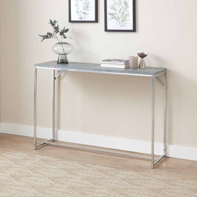 Console Table Concrete Effect Top Chrome Slim Frame