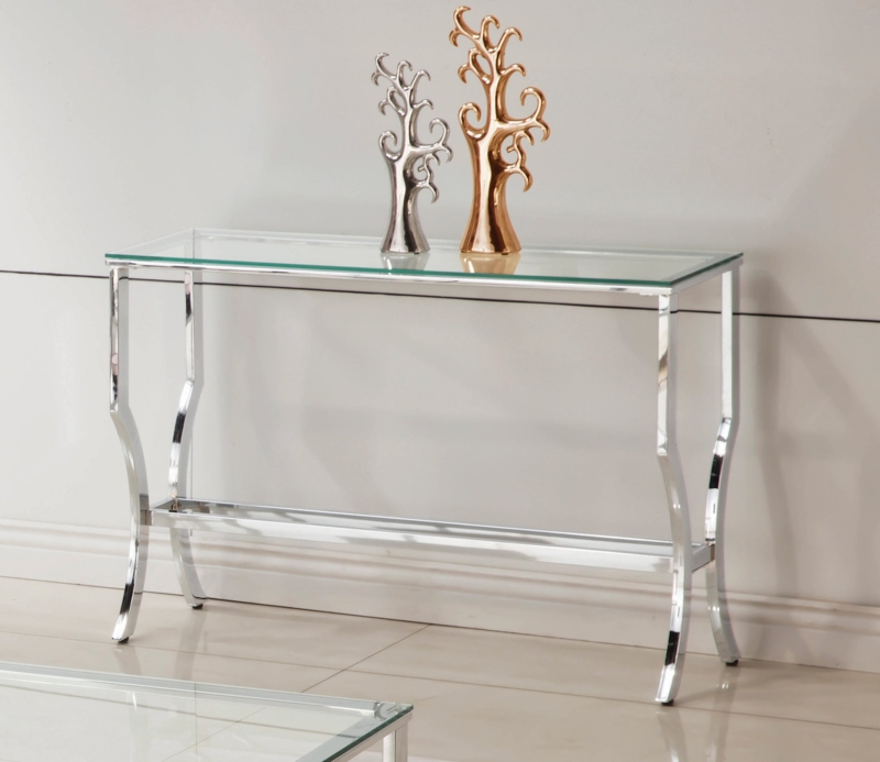 Console Table Curved Chrome Legs Glass Top Polished