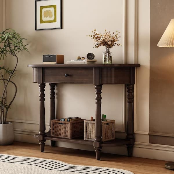 Console Table Curved Corners Carved Turned Legs Traditional Entryway