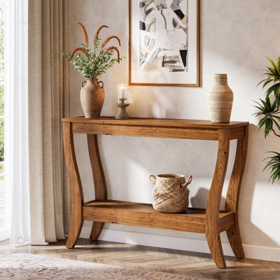 Console Table Curved Legs Wood Farmhouse Entryway Table With Storage