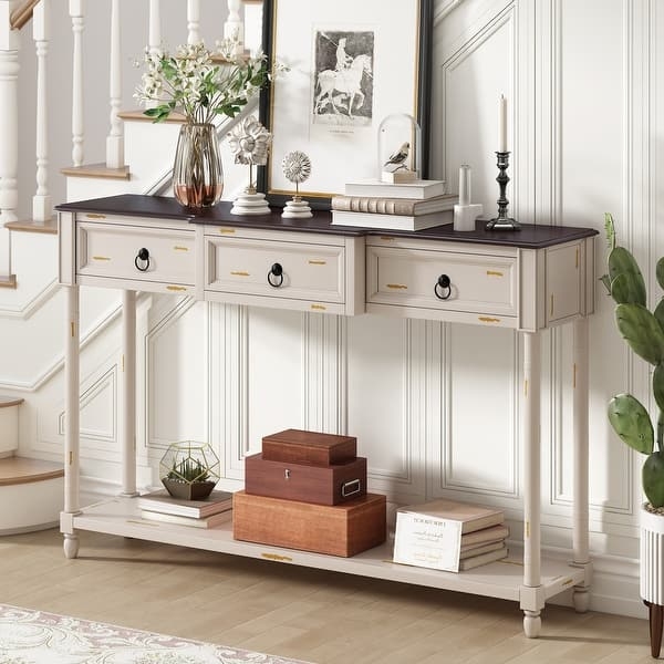 Console Table Distressed Gold Accents Two Tone Traditional