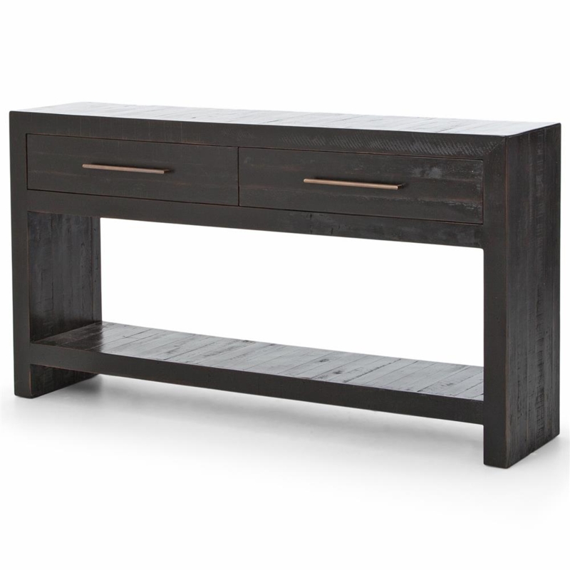 Console Table Distressed Saw Marks Metal Bar Pulls Industrial Entryway