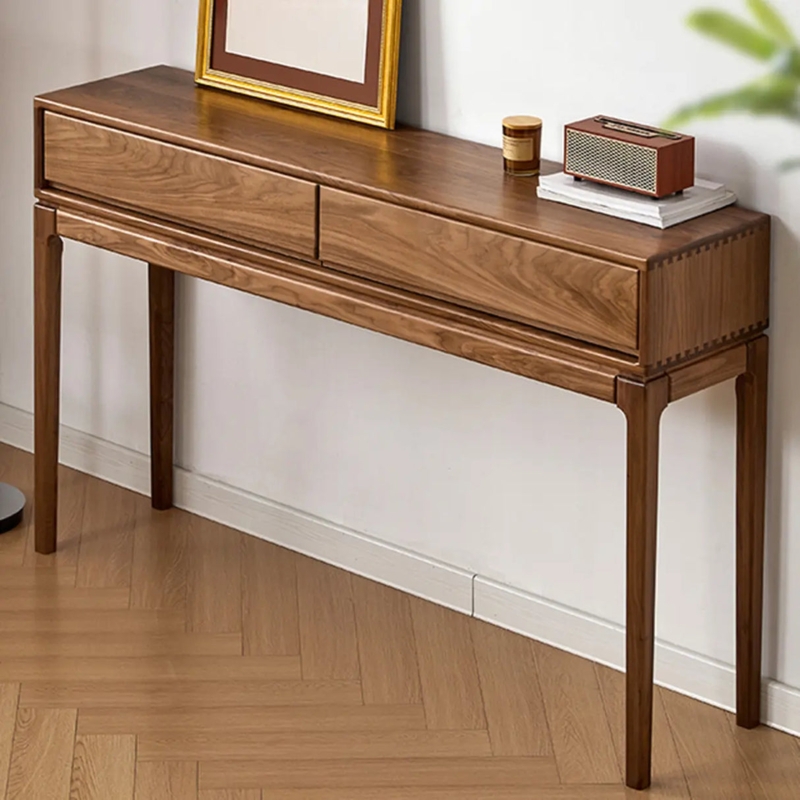 Console Table Dovetail Joints Wood Grain Fronts Tapered Legs Mid-Century