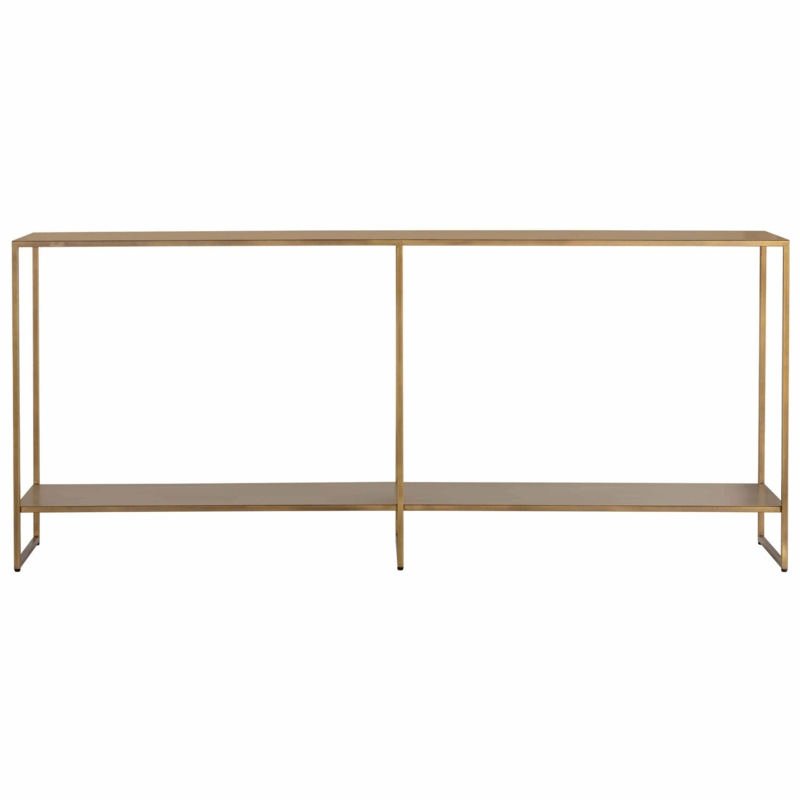 Console Table, Extra-Long Antique Brass with Double Shelf & Six Legs