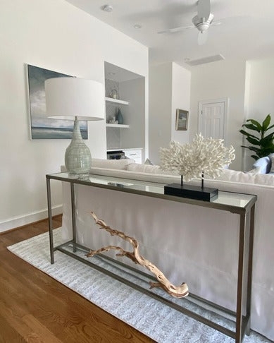 Console Table Extra Long Narrow Metal Frame Glass Top
