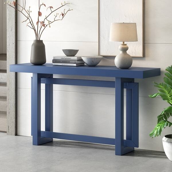 Console Table Extra Long Navy Blue Geometric Open Base Frame