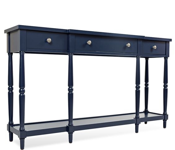 Console Table Extra Long Profile Turned Legs Three Drawers Satin Finish
