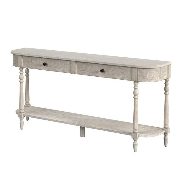Console Table Extra Long Whitewashed Wood Rounded Ends Entryway