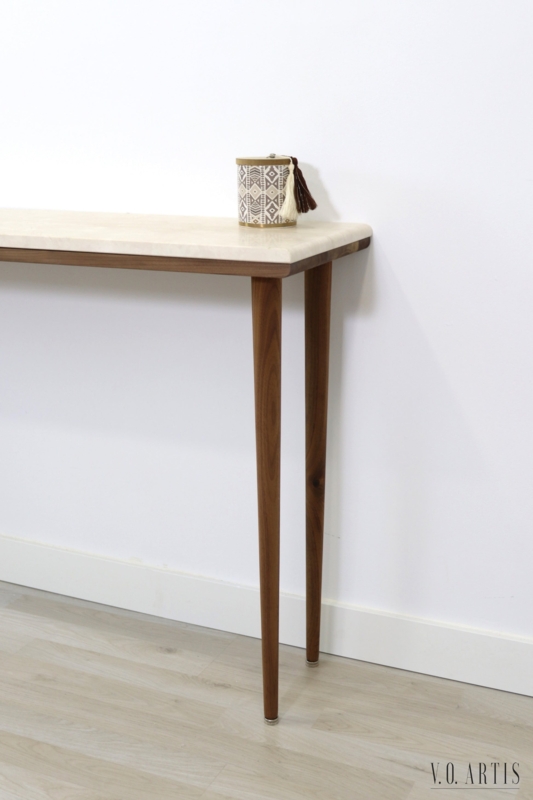 Console Table Faux Marble Top Tapered Wood Legs Narrow Hallway Styling