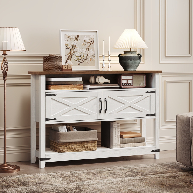 Console Table featuring X Brace Doors and Two Tone Finish