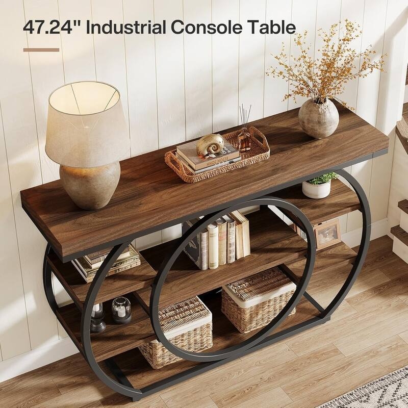 Console Table Five-Tier Storage Circular Geometric Metal Frame