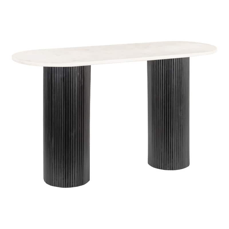 Console Table Fluted Double Pedestal Oval Top Monochrome Contrast