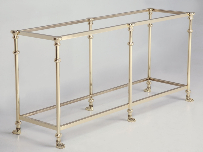 Console Table Frame, Polished Brass with Turned Legs & Paw Feet