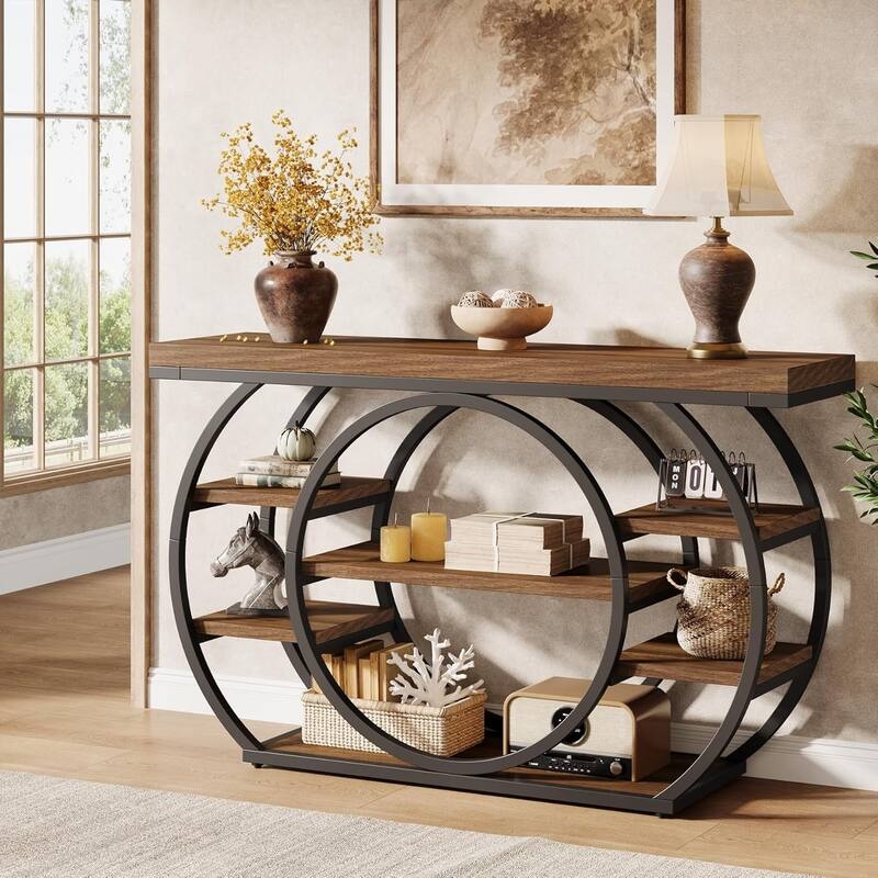 Console Table Geometric Circular Silhouette Five-Tier Narrow Design