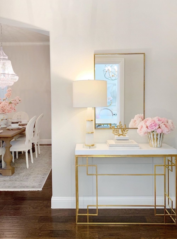 Console Table Geometric Gold Frame White Top Glam Entryway