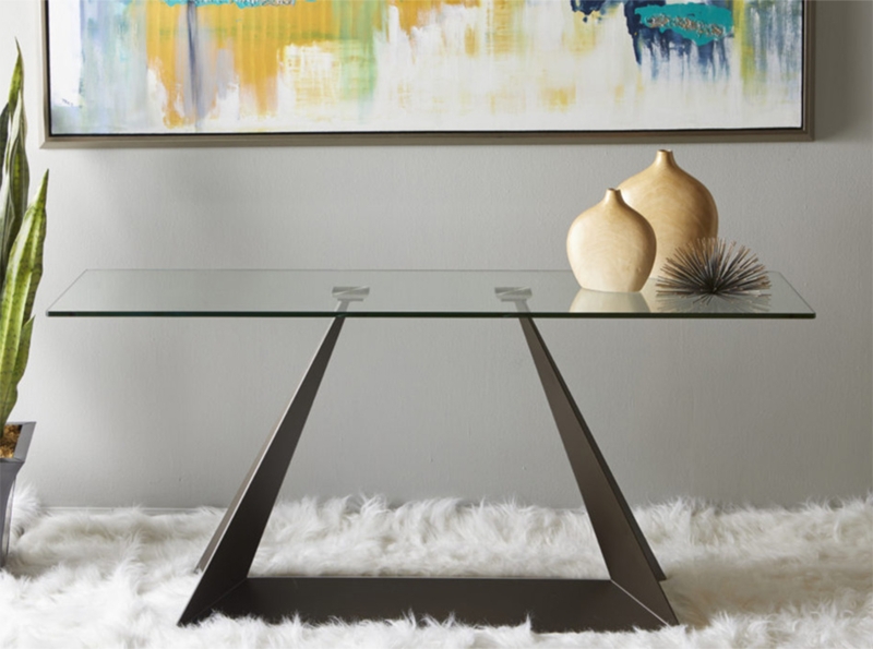Console Table Geometric Prism Base Clear Glass Top Modern Sculptural