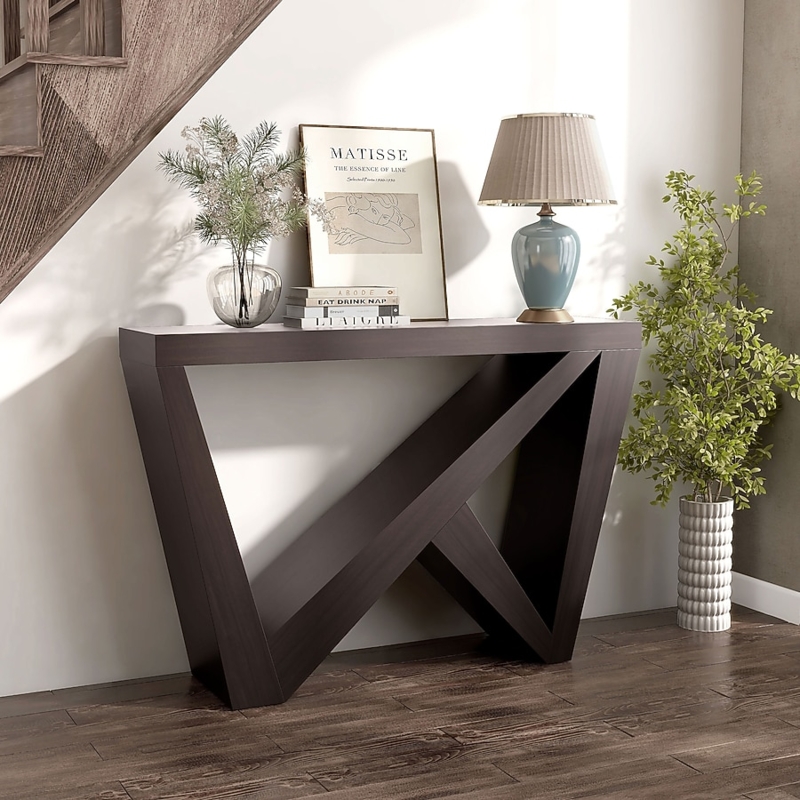 Console Table Geometric W-Shaped Legs Architectural Modern Entryway