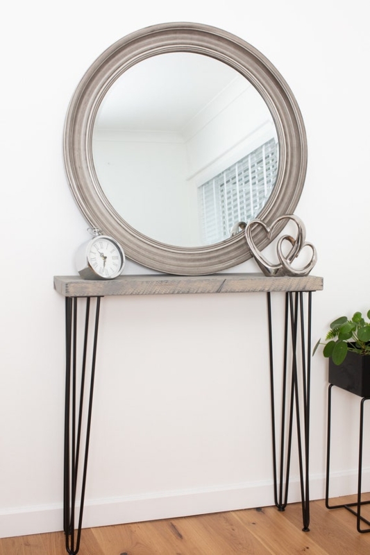 Console Table Grey Distressed Wood Hairpin Legs Industrial Rustic Hallway
