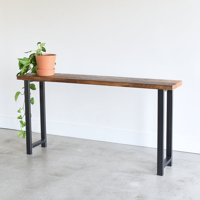 Console Table H-Frame Legs Reclaimed Wood Look Slim Industrial