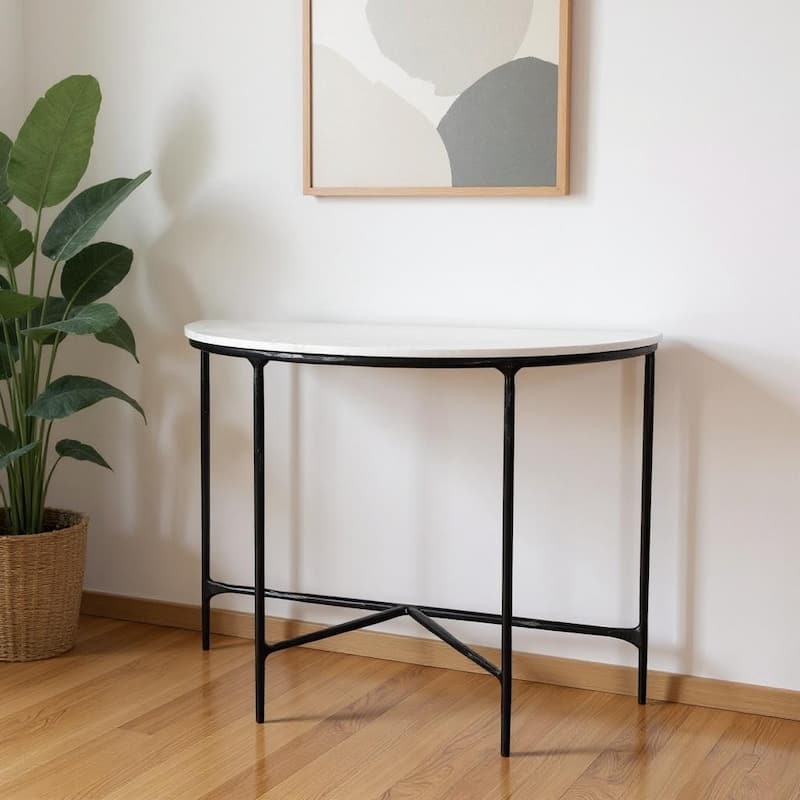 Console Table Half Moon Top Black Iron Frame Minimalist Entryway