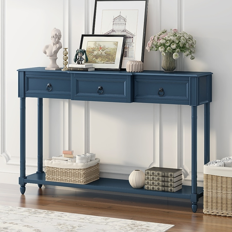 Console Table in Antique Navy with Projecting Drawers