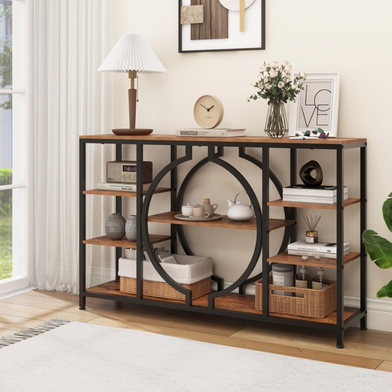 Console Table Industrial Four Tier Circular Geometric Frame