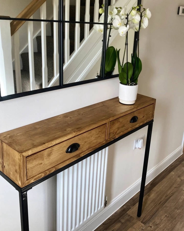 Console Table Industrial Narrow Depth Bin Pulls Entryway With Drawers