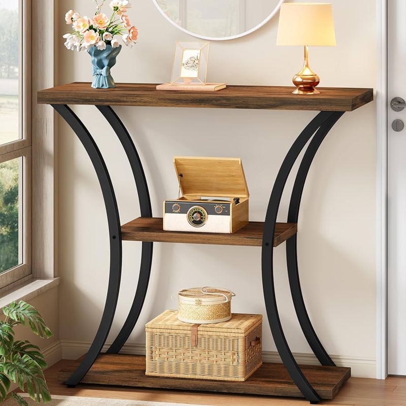 Console Table Industrial Three Tier Curved Metal Frame