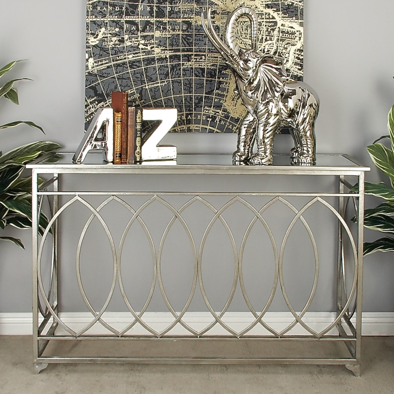 Console Table Interlocking Circle Base Mirrored Top Geometric